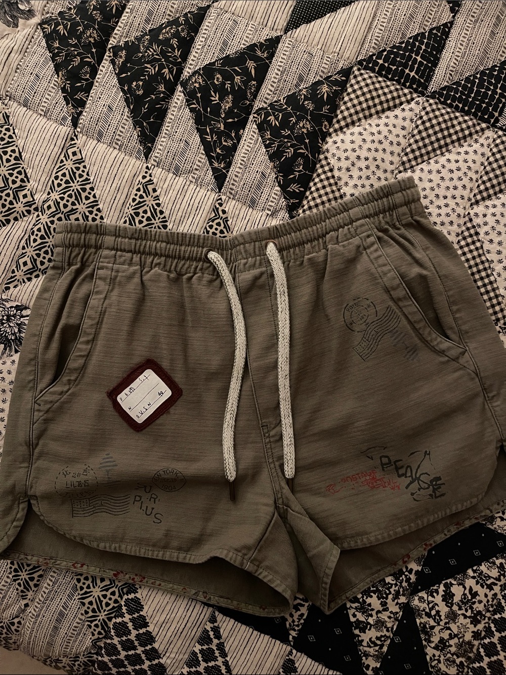Pilcro Olive Green Drawstring Athletic Shorts with Patch Detail